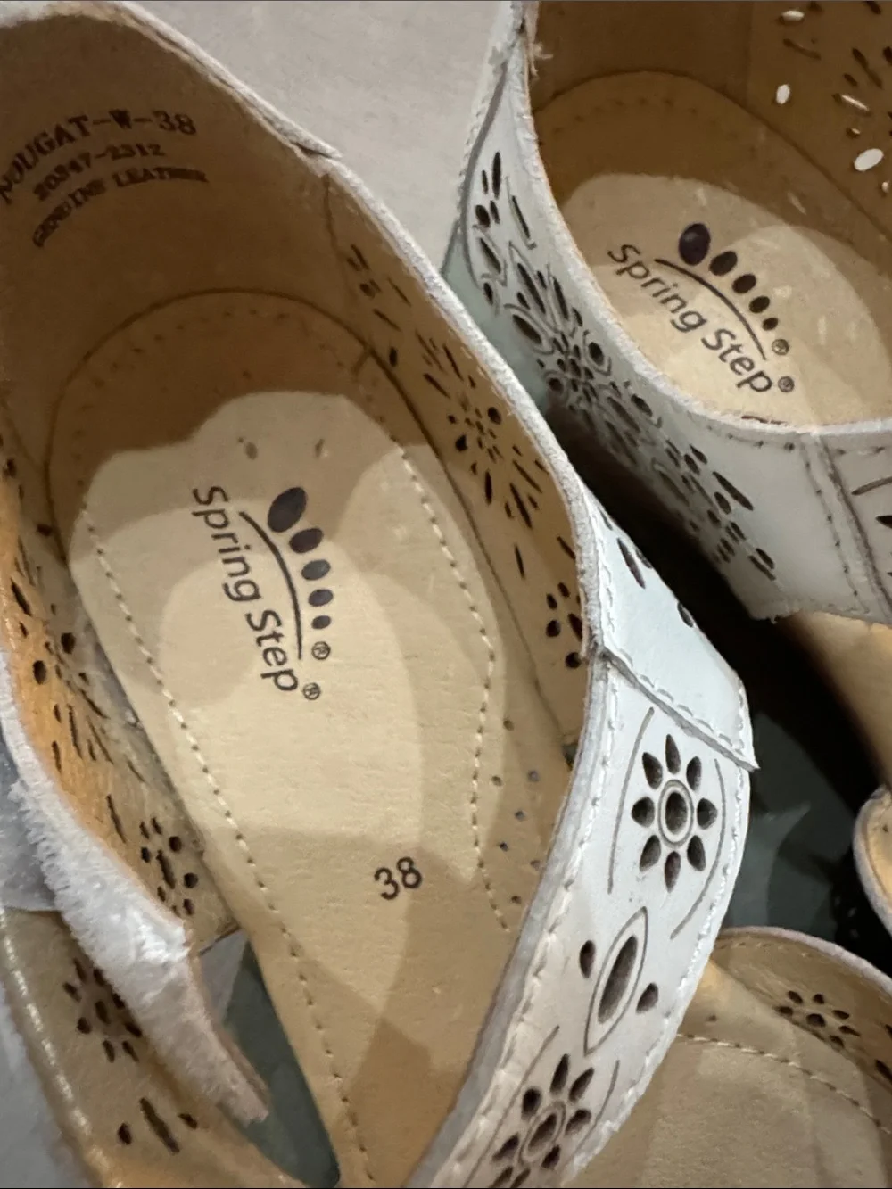 Spring Step NWT White Laser-Cut Mary Jane Flats with Ankle Strap
